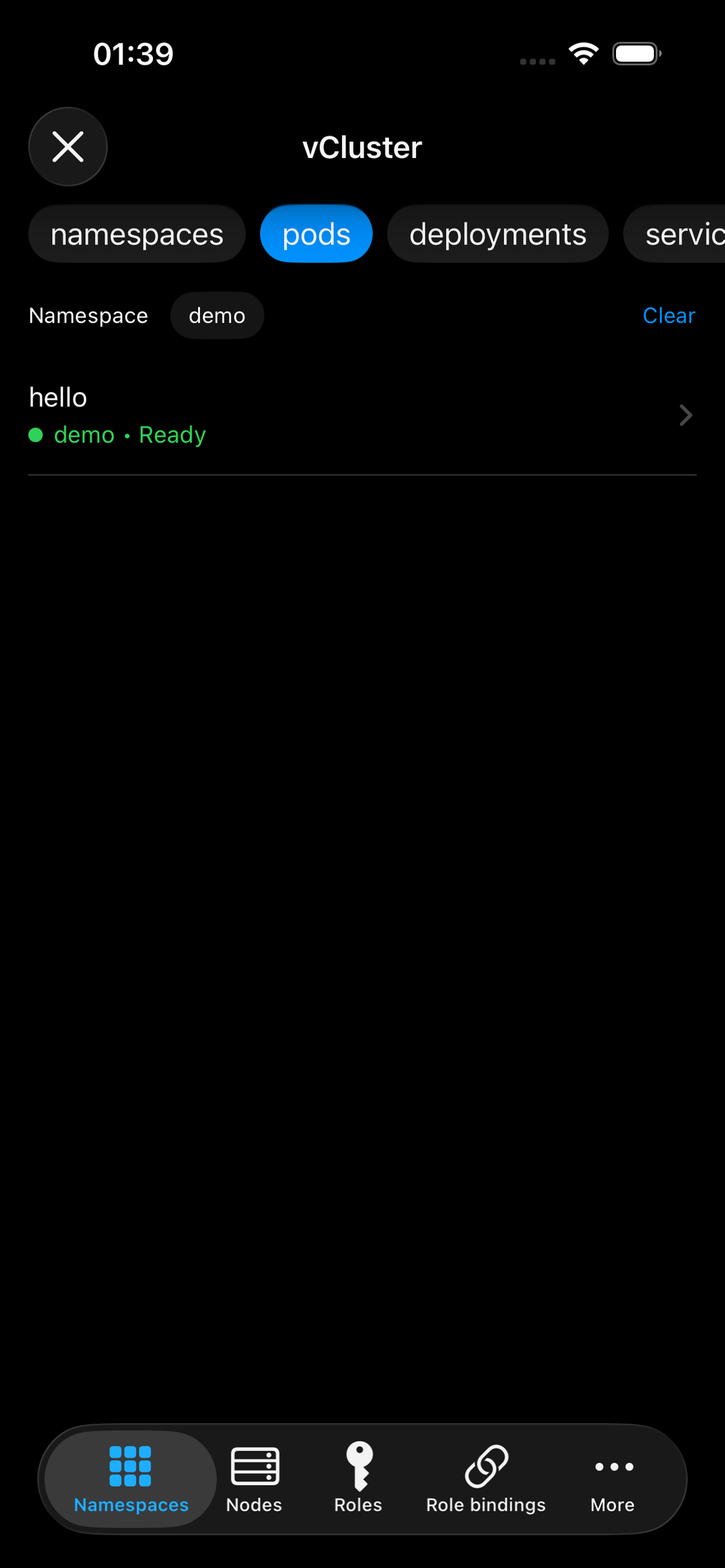 Ploigos workload view on iPhone